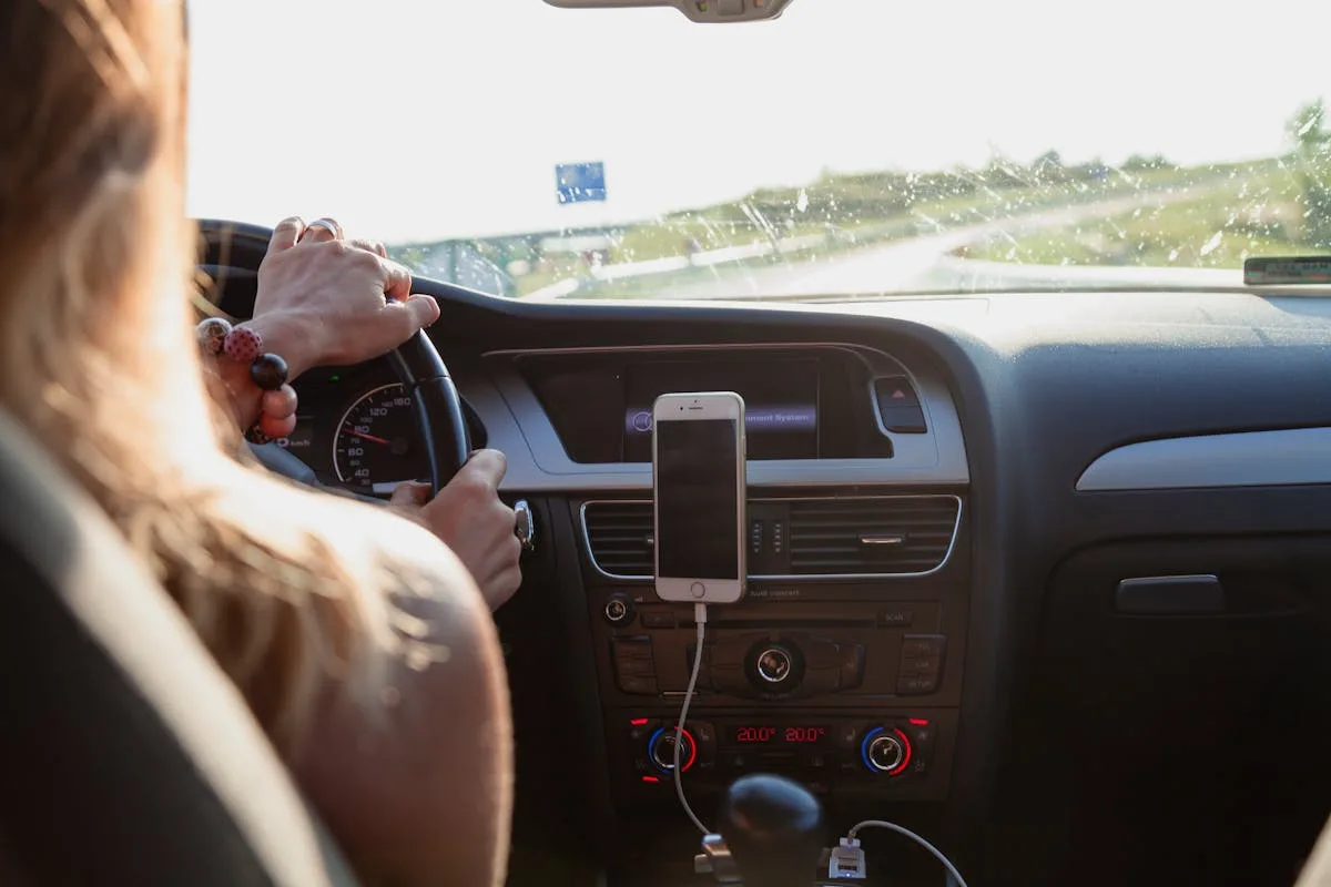 USB-C car charger in a car console
