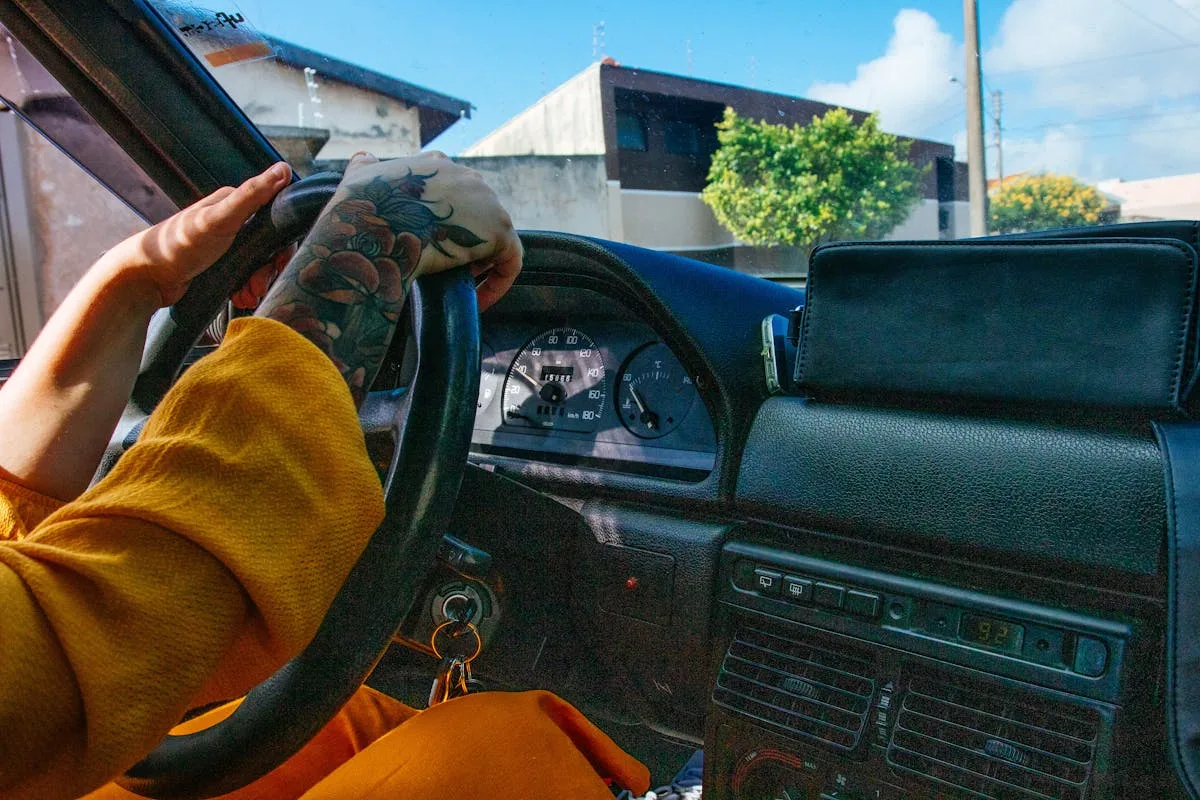 Dashboard view while driving on a highway