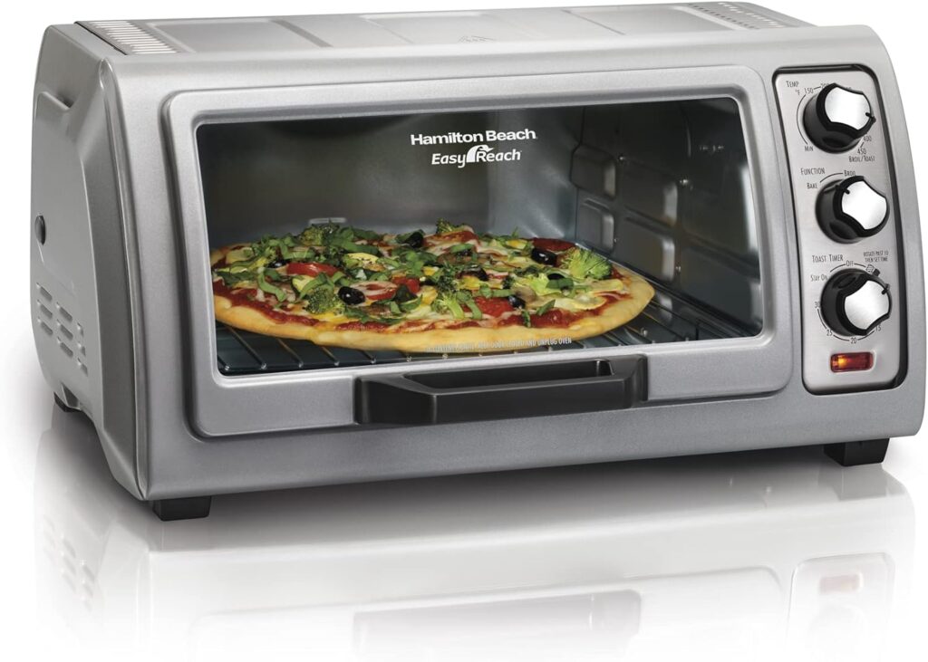 Hamilton Beach 31127D Easy Reach oven — Silver / six-slice / roll-top door
