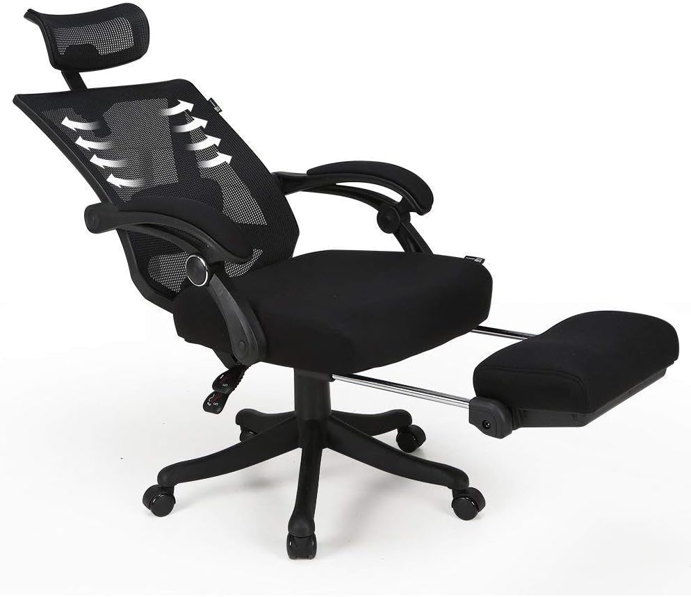 Hbada reclining mesh chair — Black / high back / footrest