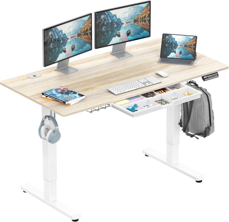 SHW 55 × 28 standing desk — Maple finish / 55 × 28 in / drawer