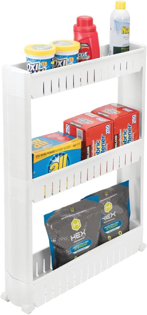 mDesign slim three-shelf laundry cart — White / three shelves