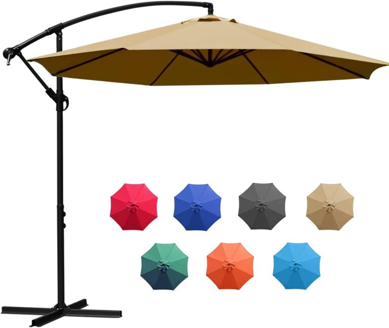 Sunnyglade 10 ft cantilever umbrella — Tan / round 10 ft / steel cross base