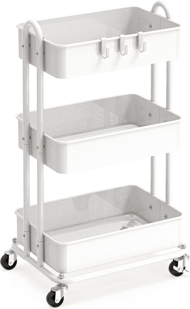 Simple Houseware three-tier metal cart — White / three tiers