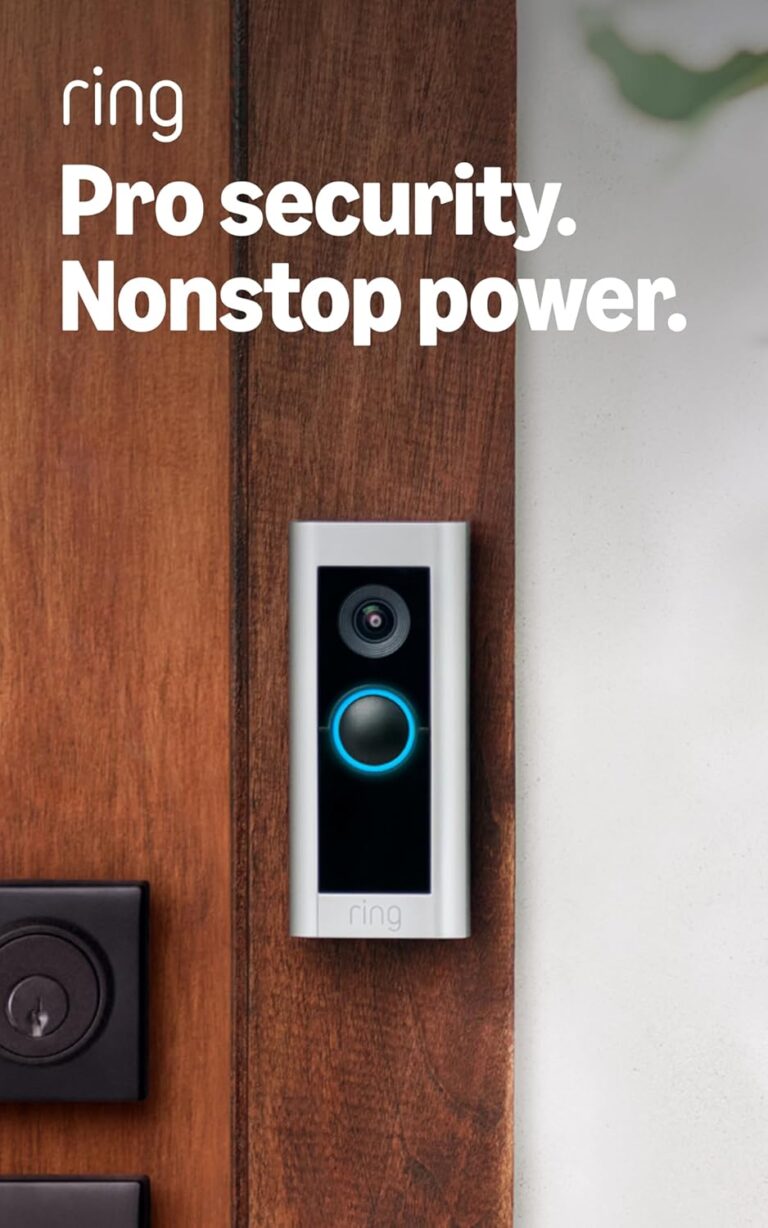Ring Wired Doorbell Pro (Pro 2), Satin Nickel, mounted beside a door