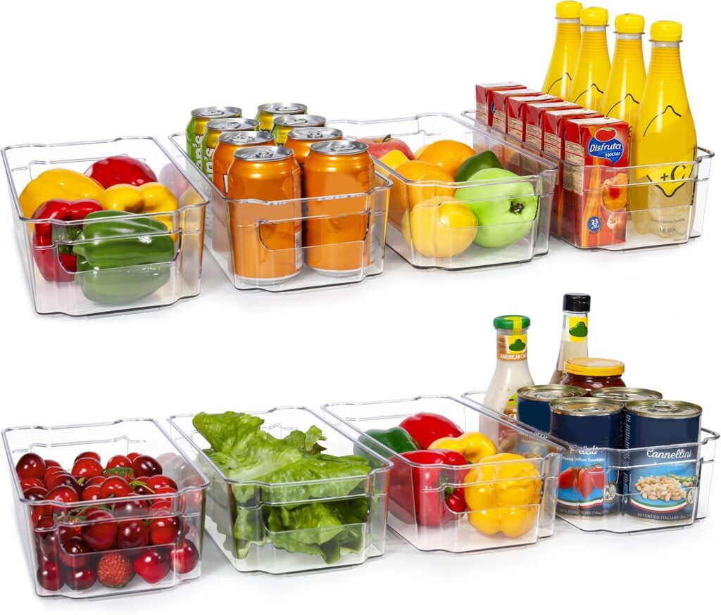 HOOJO eight-piece fridge organizers — Clear / eight bins / 12.5 in long