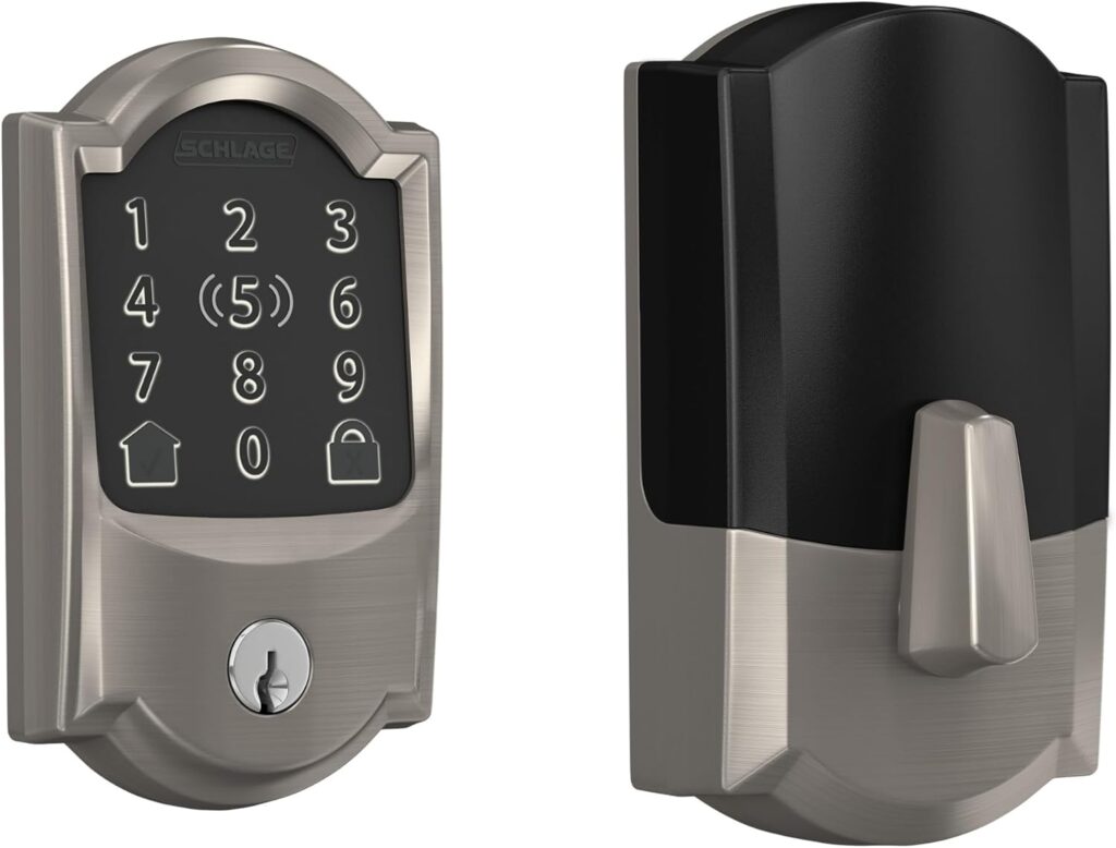Schlage Encode Plus, Camelot satin nickel — Camelot; satin nickel 619; one deadbolt