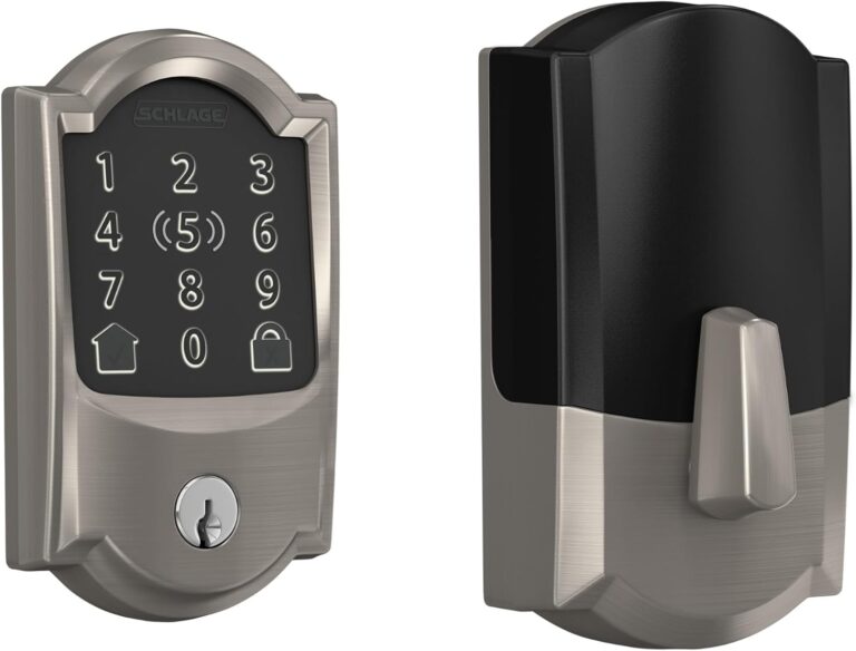 Schlage Encode Plus, Camelot satin nickel — Camelot; satin nickel 619; one deadbolt