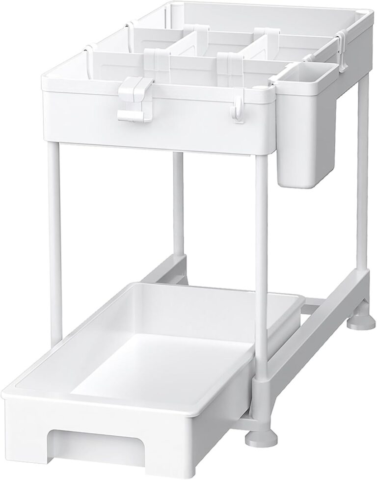 SPACEKEEPER two-tier under-sink organizer — White / two-tier sliding organizer