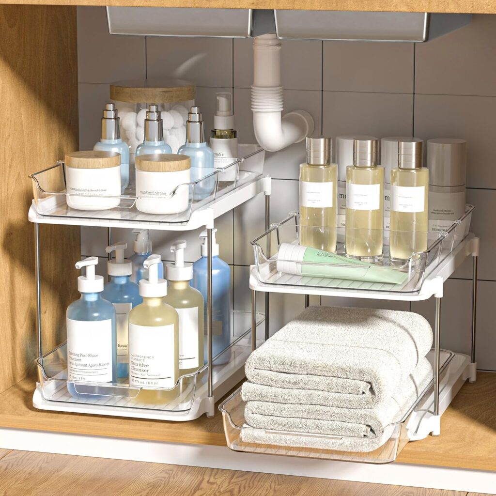 Delamu two-pack divided organizers — White/clear / two organizers / movable dividers