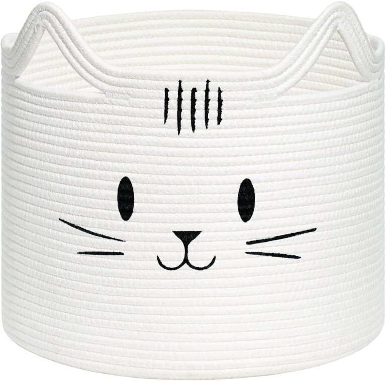 INDRESSME cat-face rope basket — White Cat / 13.8 in diameter × 11.8 in high / one basket