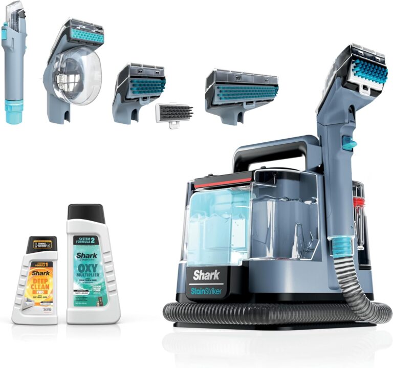 Shark StainStriker. Portable cleaner with four tools and cleaning bottles.