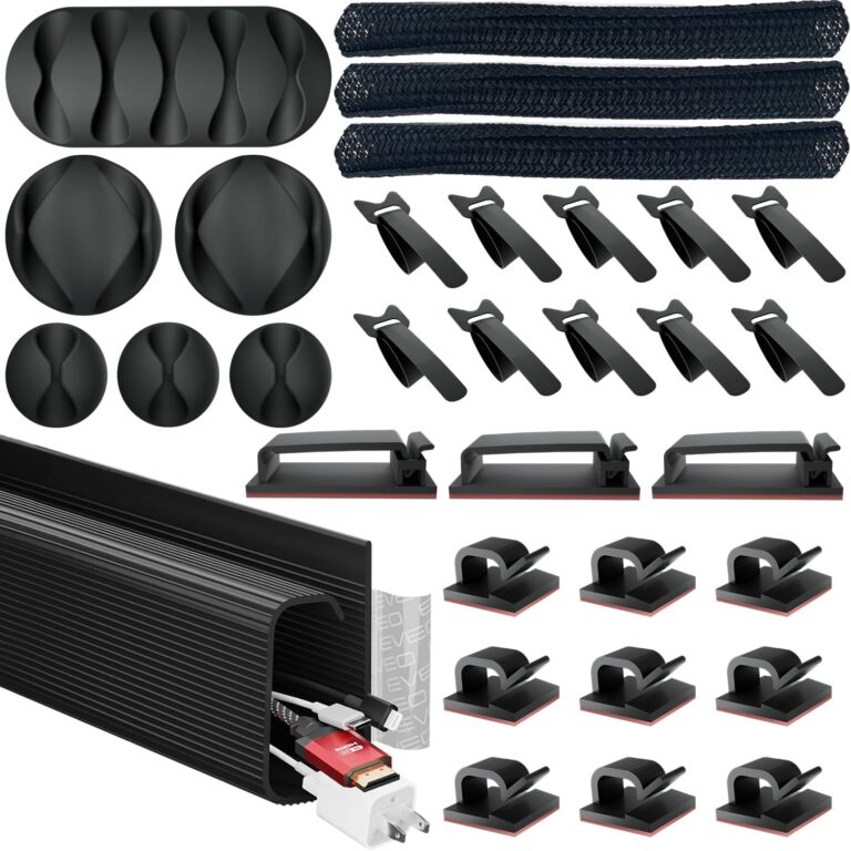 EVEO desk cable-management kit — Black / raceway, sleeve and clips