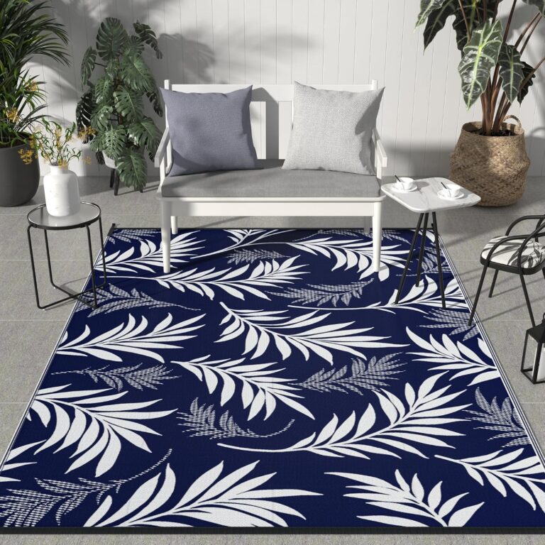 GENIMO 5 × 8 ft navy blue and white outdoor rug