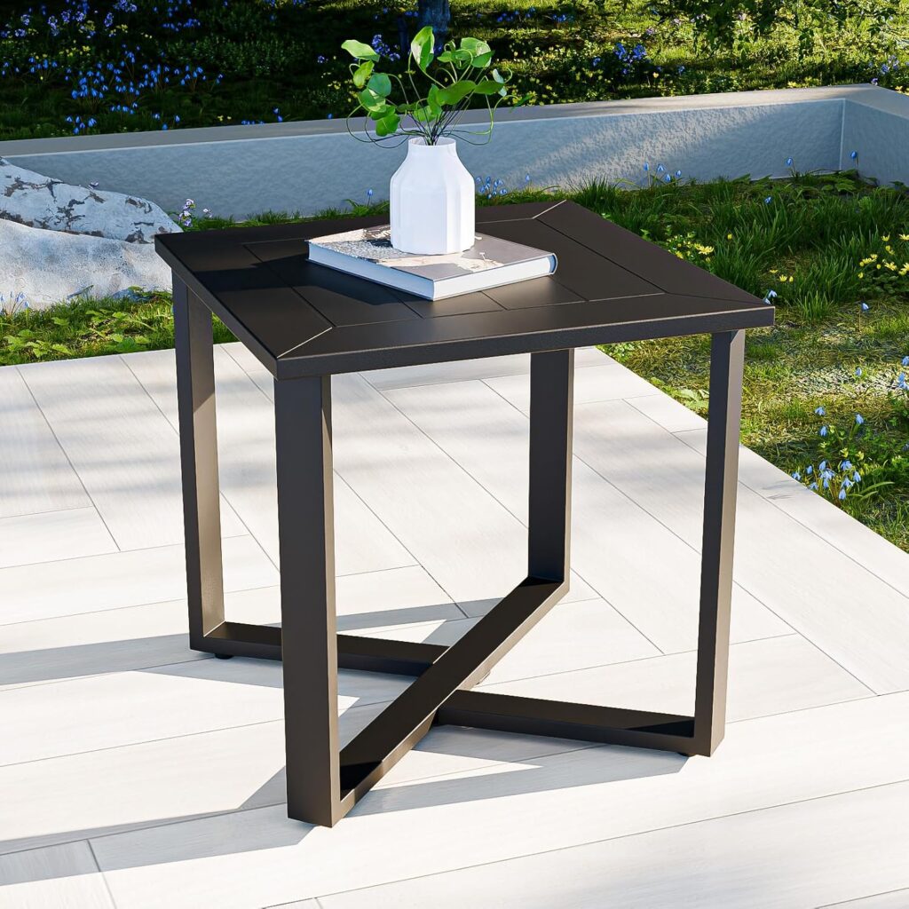 COOS BAY Iron Luxe side table — Black / steel outdoor side table