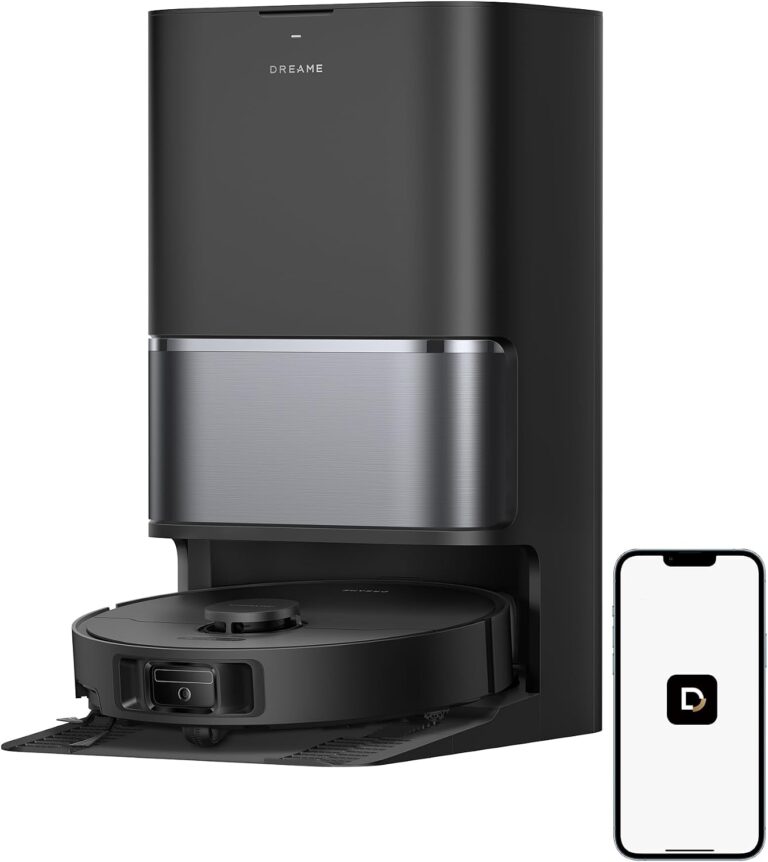 Dreame L40 Ultra Gen 2. Black robot and dock; phone illustrates the app.