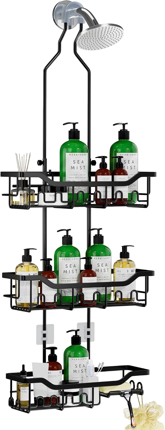 Joqixon adjustable hanging shower caddy — Black / hanging / three tiers