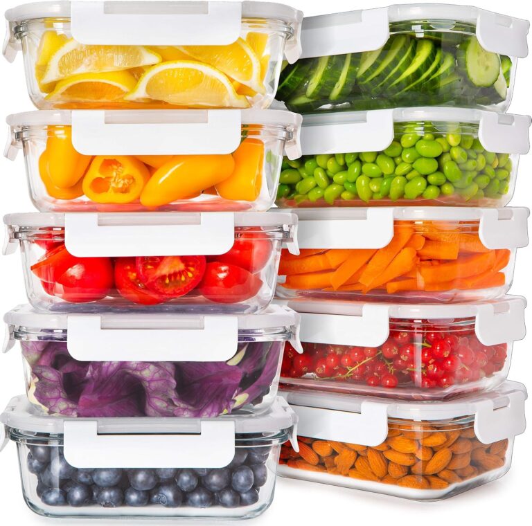 Ten Prep Naturals glass food containers with white locking lids